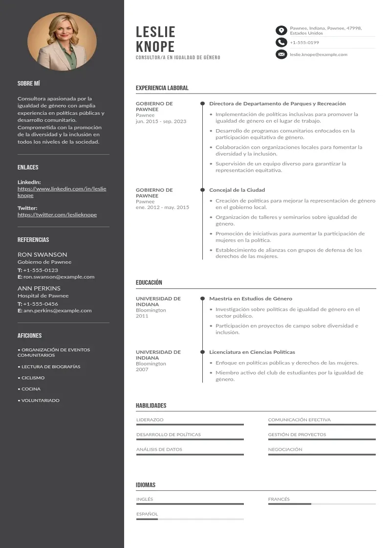 two column consultora-en-igualdad-de-genero resume example