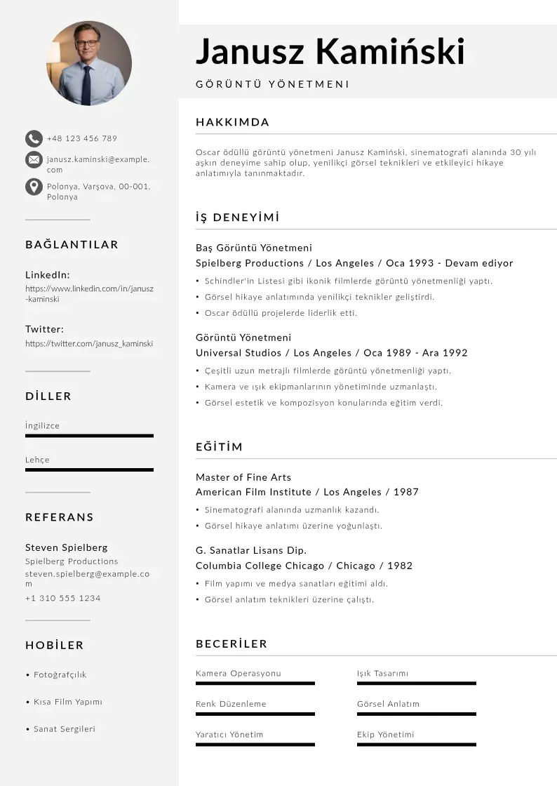 Mūsdienīga görüntü yönetmeni  CV veidne