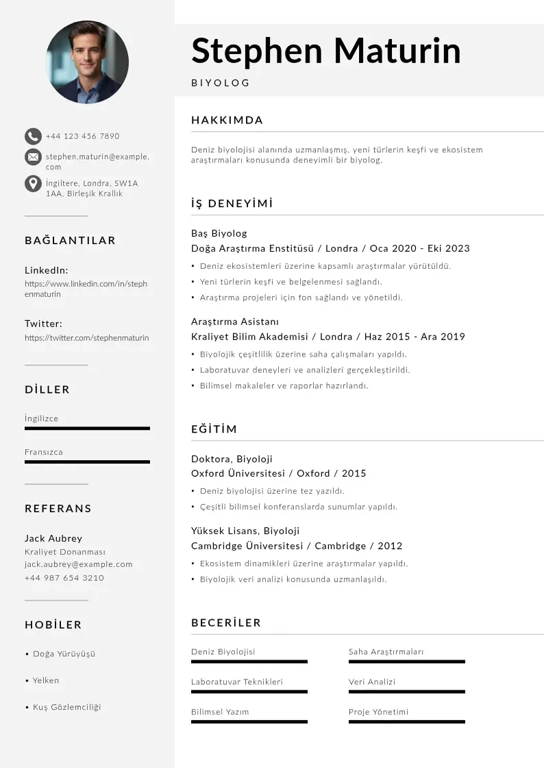 Mūsdienīga Biyolog ozgecmisiniz CV veidne