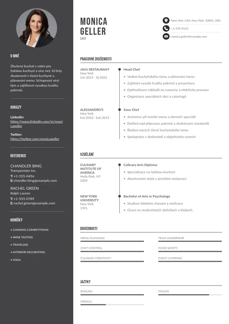 Divu kolonnu Kuchare CV piemērs