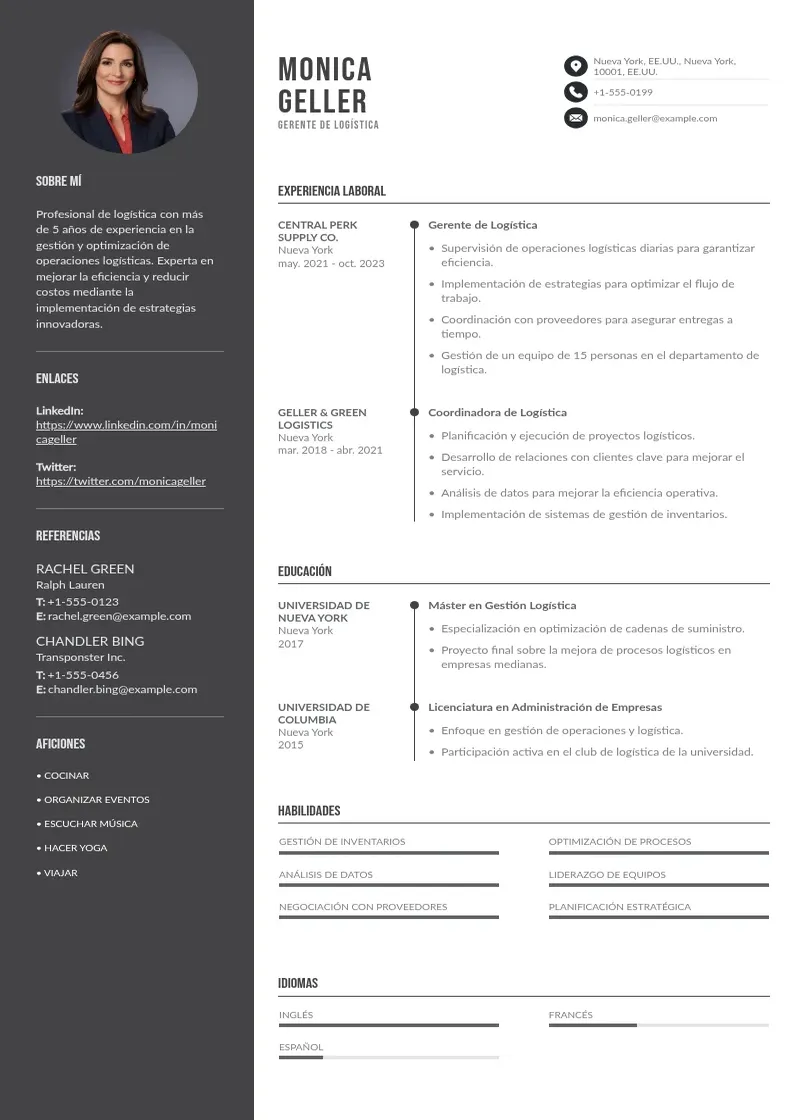 two column cv-gerente-de-logistica resume example