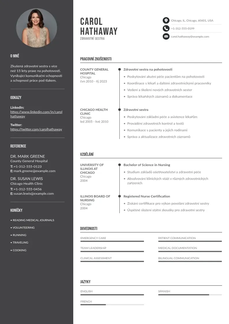Divu kolonnu Zdravotni sestry na pohotovosti zivotopis CV piemērs