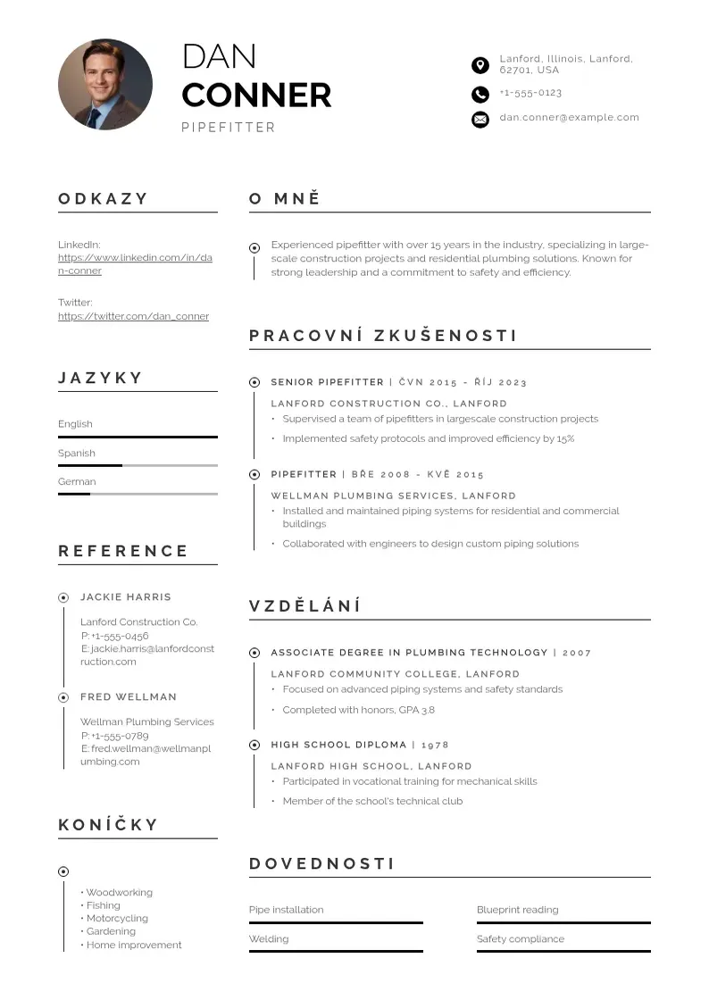 Profesionāla Pipefitter  CV veidne