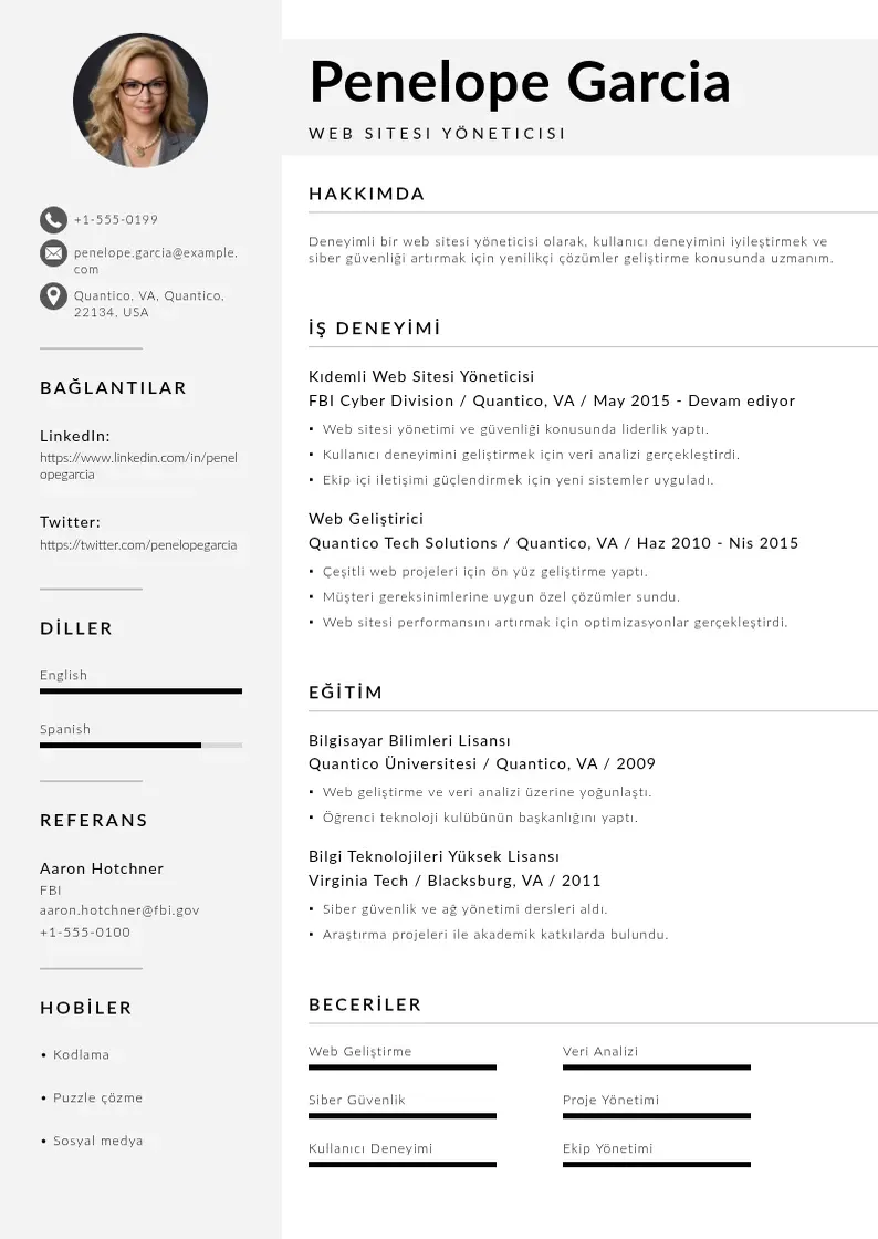 Mūsdienīga Web Sitesi Yöneticisi  CV veidne