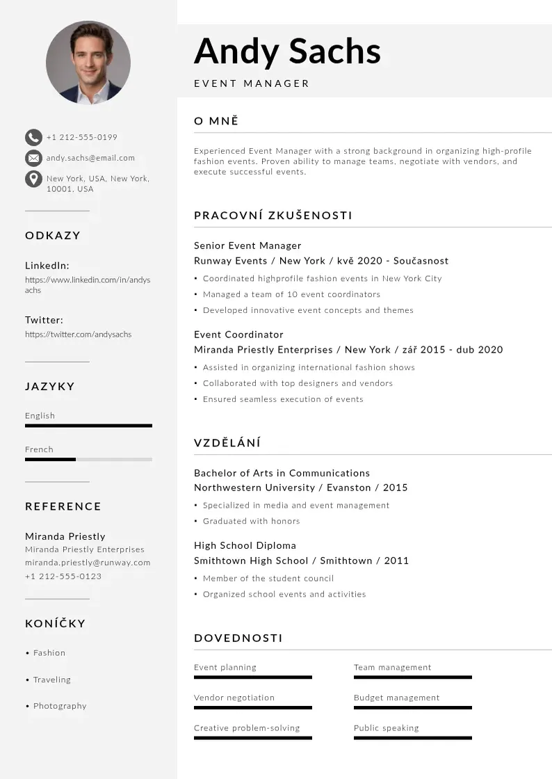 Mūsdienīga Spravce udalosti zivotopis CV veidne
