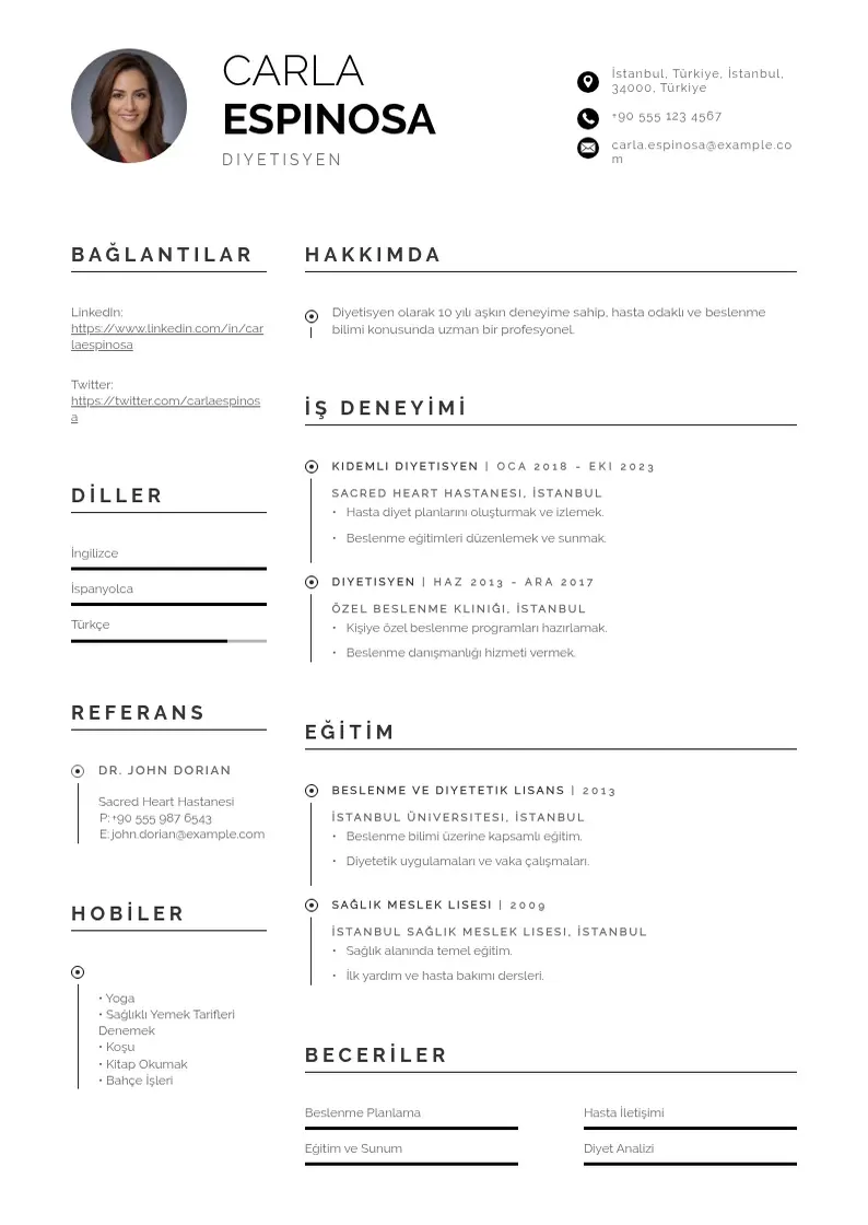 Profesionāla Diyetisyen CV veidne