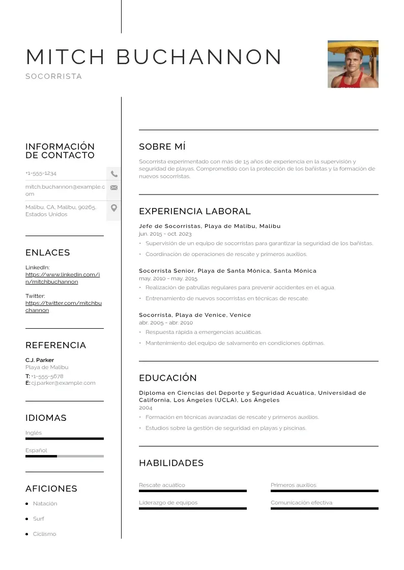 two column curriculum-de-socorrista resume example