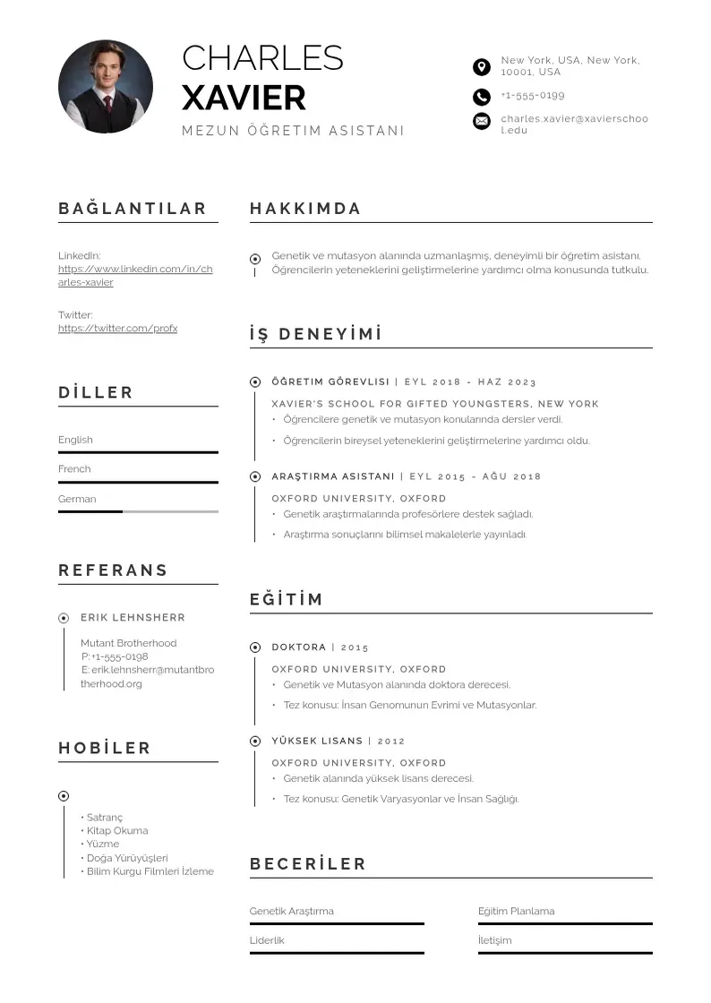 Profesionāla Mezun Öğretim Asistanı  CV veidne
