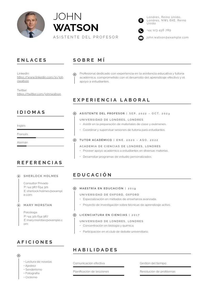 two column cv-asistente-del-profesor resume example