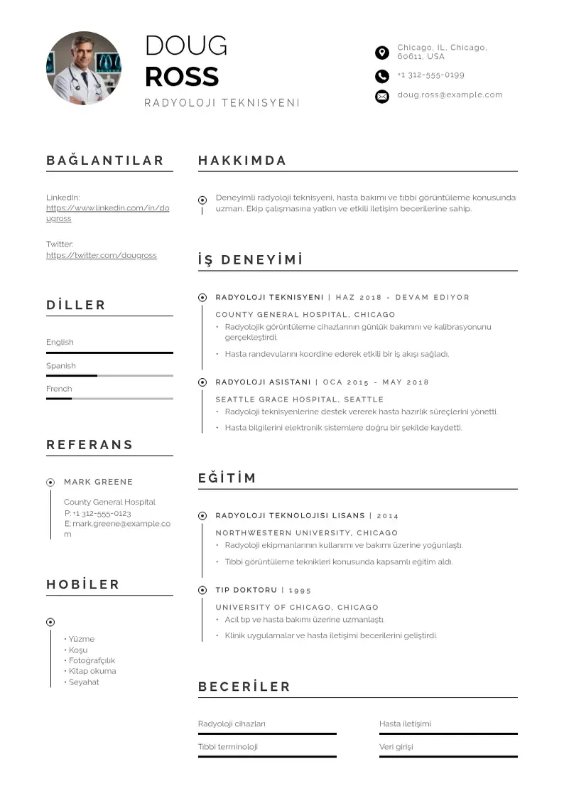 Profesionāla Radyoloji teknisyeni CV veidne