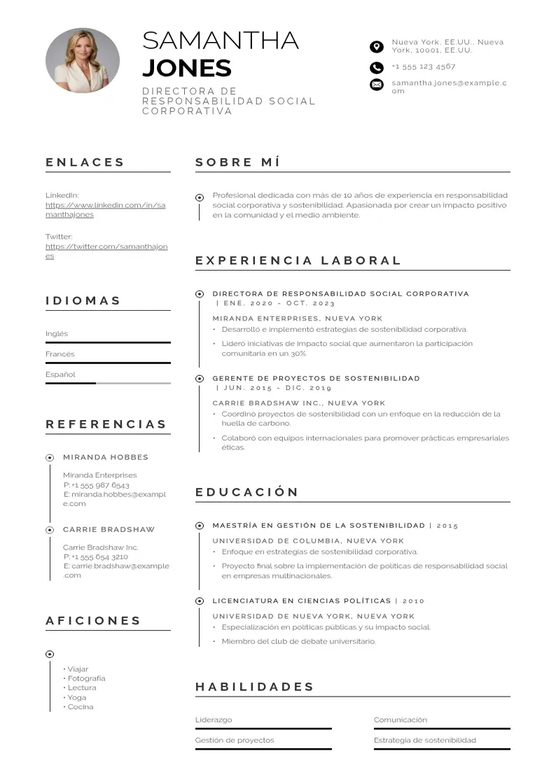 two column directora-de-responsabilidad-social-corporativa resume example