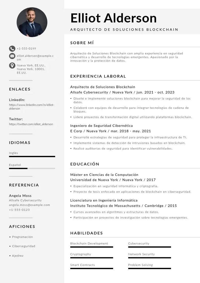 two column arquitecto-de-soluciones-blockchain resume example