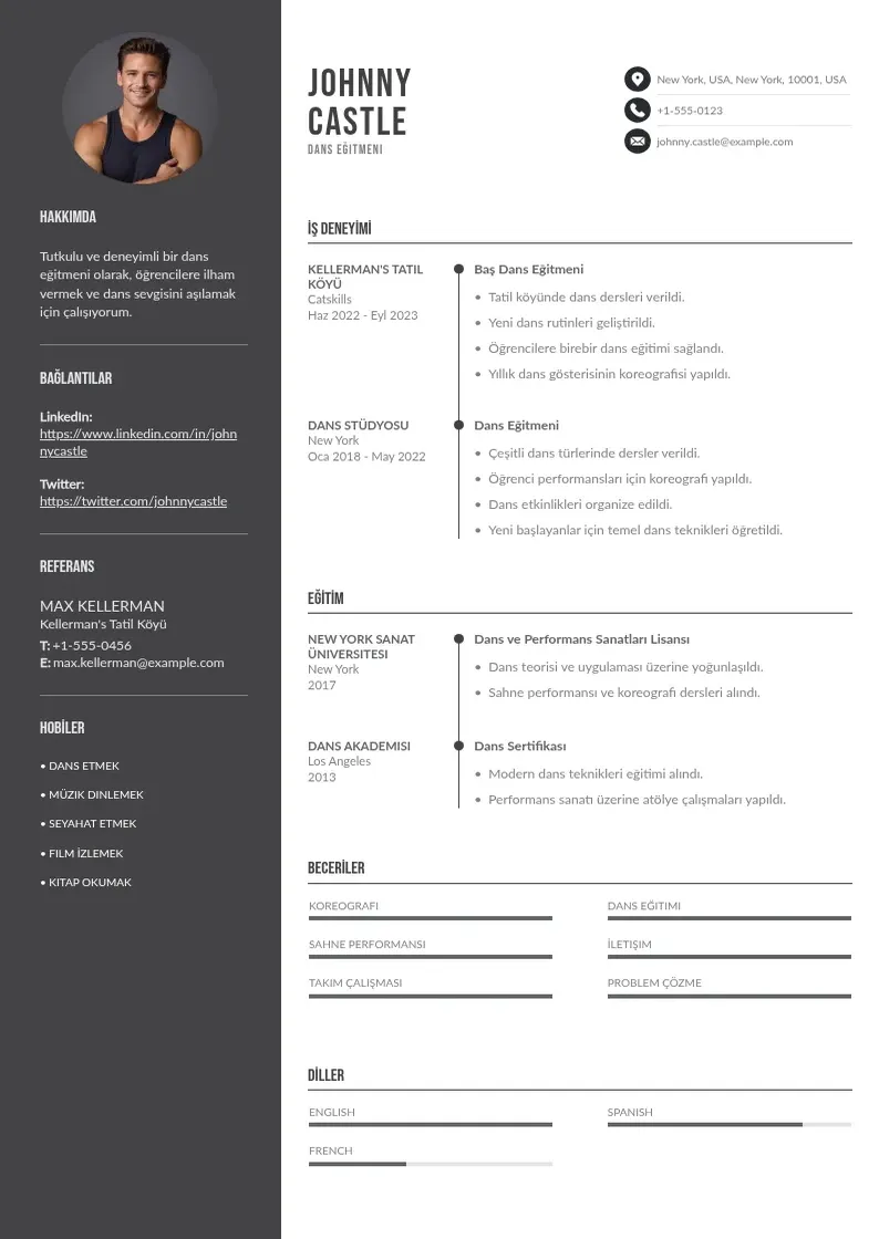 Divu kolonnu Dans eğitmeni  CV piemērs