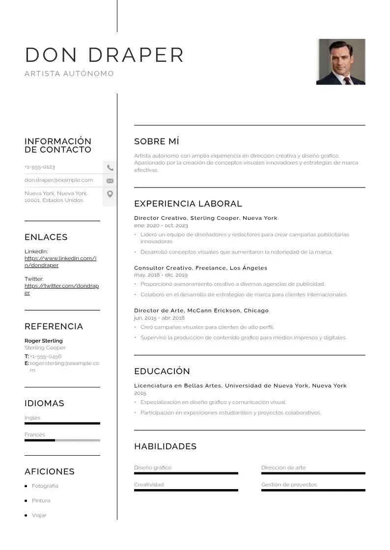 two column artista-autonomo resume example