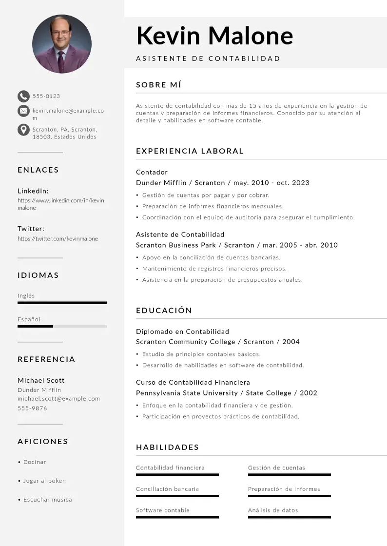 two column cv-asistente-de-contabilidad resume example