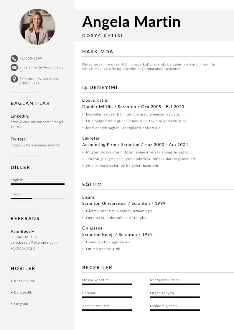 Mūsdienīga Dosya Katibi  CV veidne