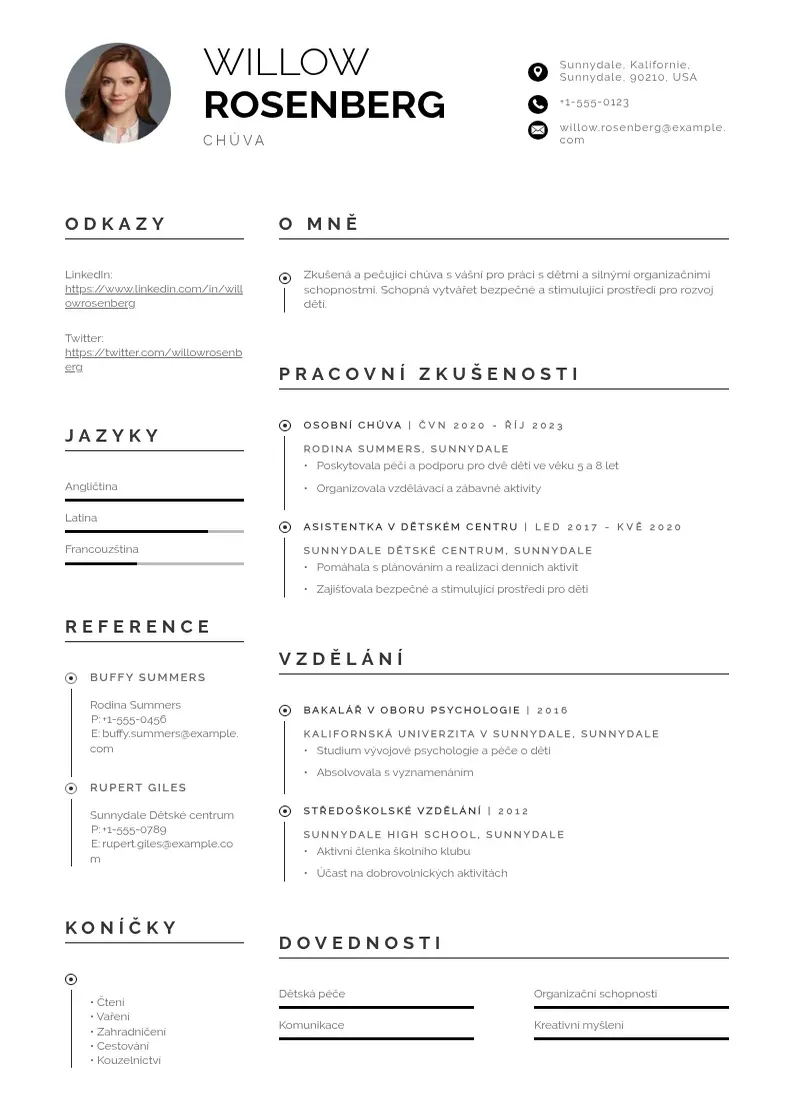 Profesionāla Zivotopis chuva CV veidne