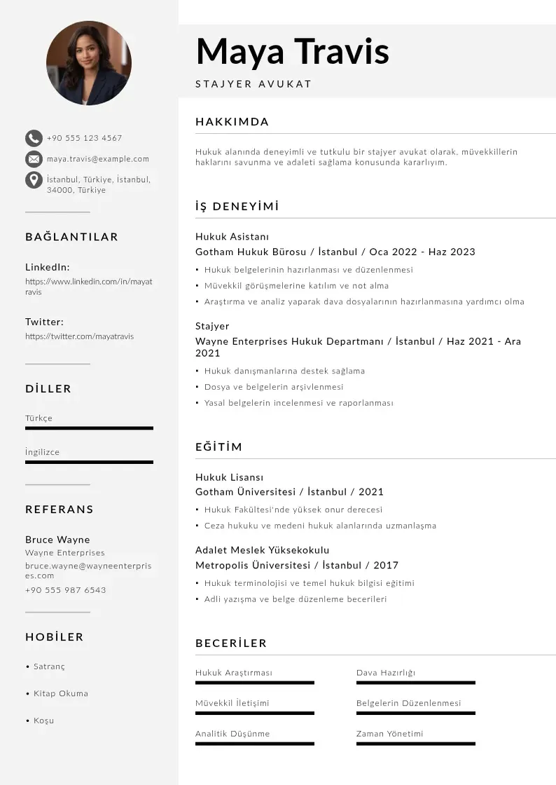 Mūsdienīga Stajyer bir avukat CV veidne