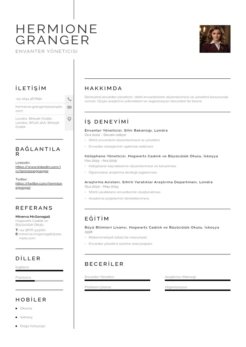 Vienkārša Envanter yöneticisi  CV piemērs