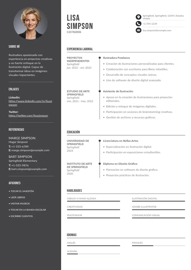 two column curriculum-de-ilustrador resume example