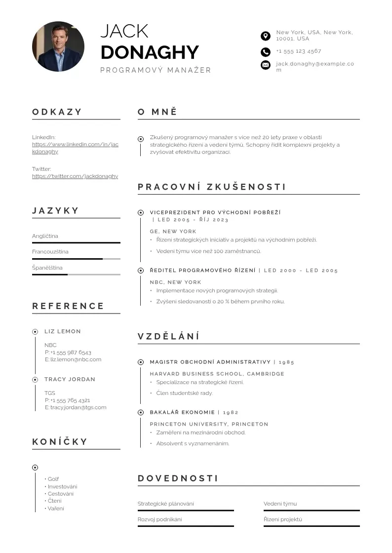 Profesionāla Programovy manazer zivotopis CV veidne