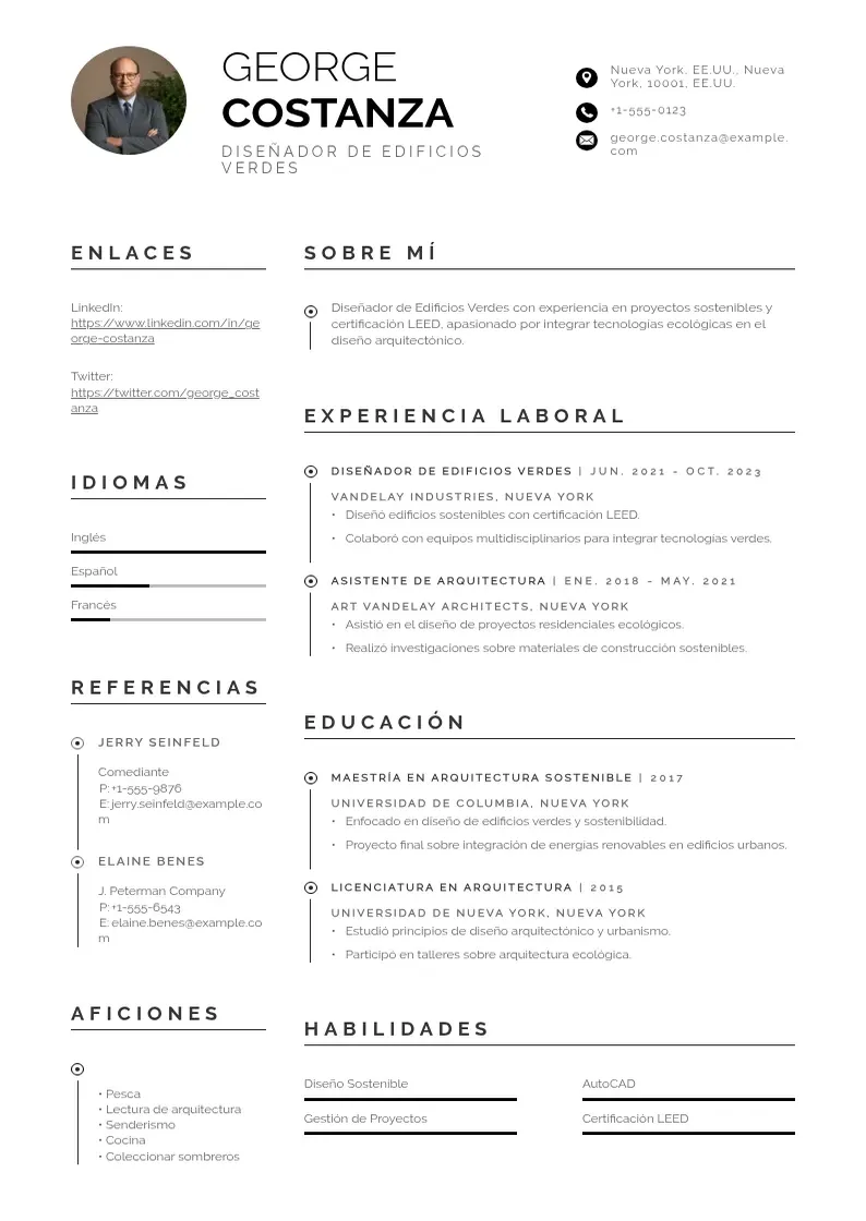 two column disenador-de-edificios-verdes resume example