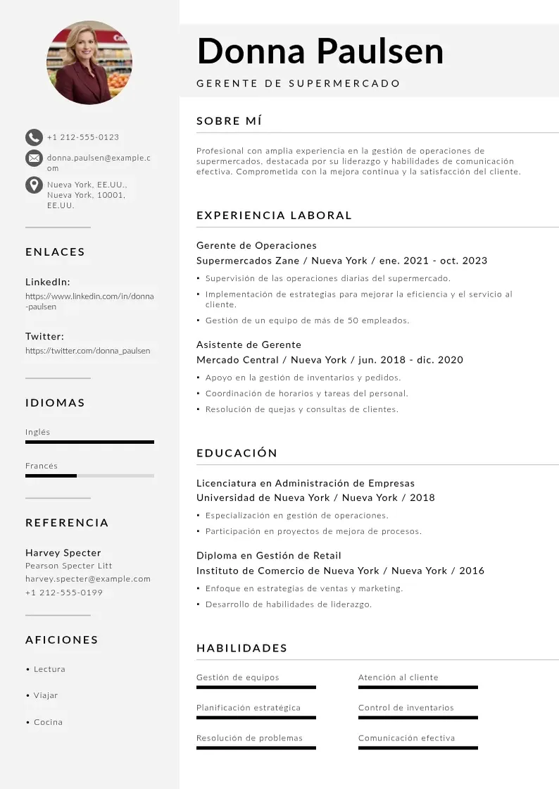 two column curriculum-para-supermercado resume example