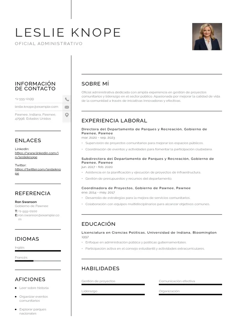two column cv-oficial-administrativo resume example