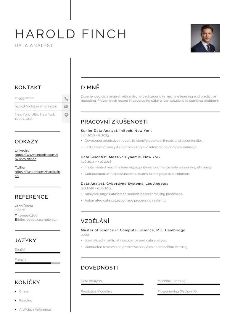 Vienkārša Datovy analytik zivotopis CV piemērs