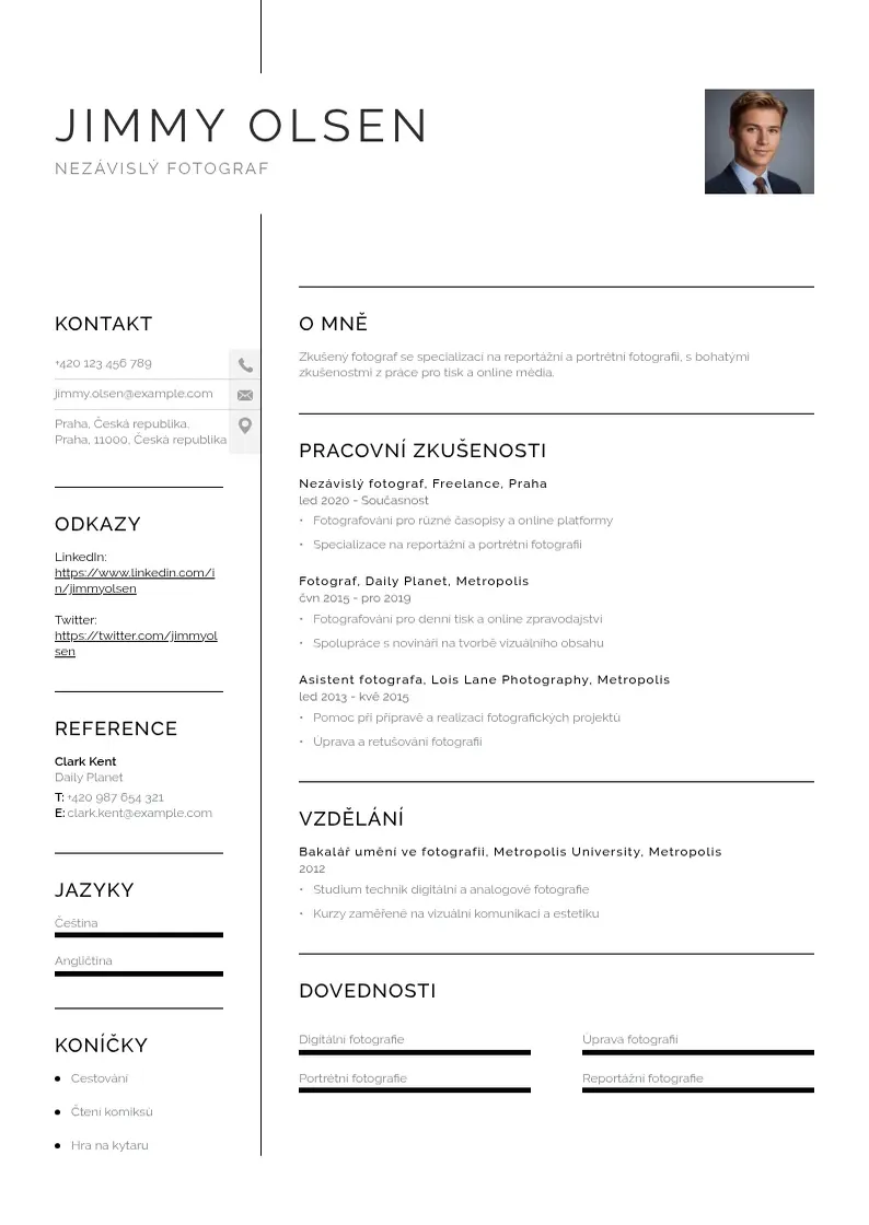Vienkārša Nezávislý fotograf  CV piemērs