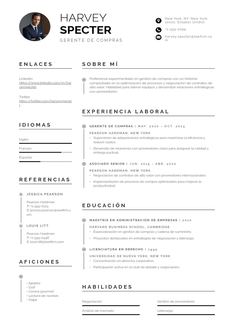 two column cv-gerente-de-compras resume example