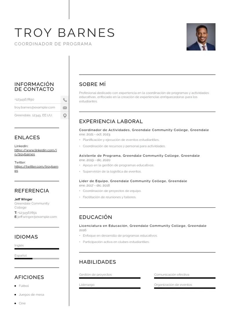 two column cv-coordinador-de-programa resume example