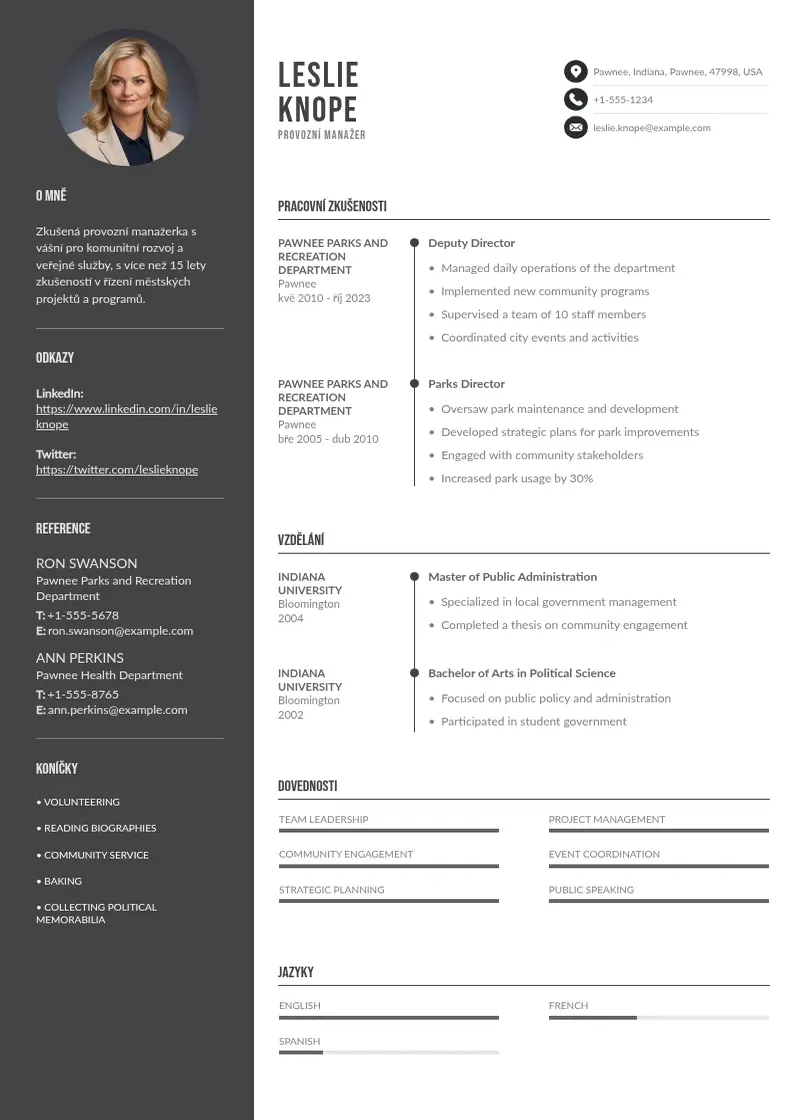 Divu kolonnu Provozní manažer CV piemērs