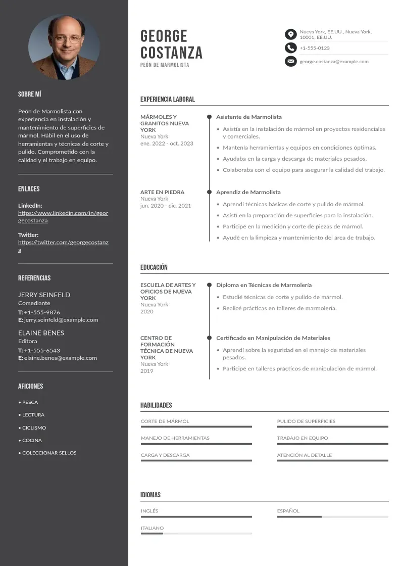 two column peon-de-marmolista resume example