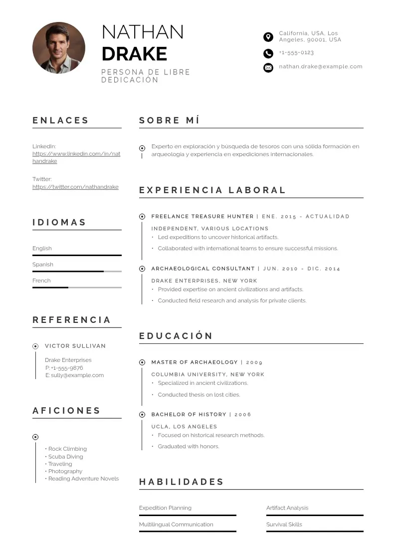 two column cv-persona-de-libre-dedicacion resume example