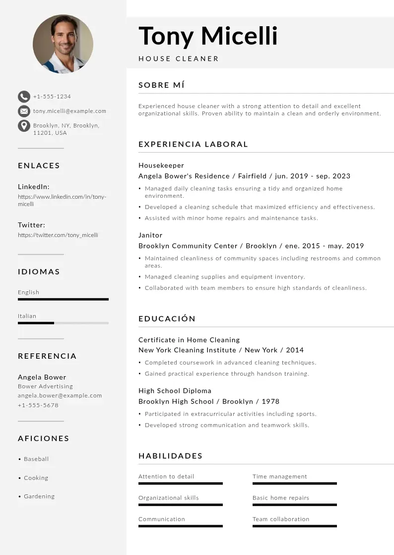 two column cv-limpiador-de-la-casa resume example