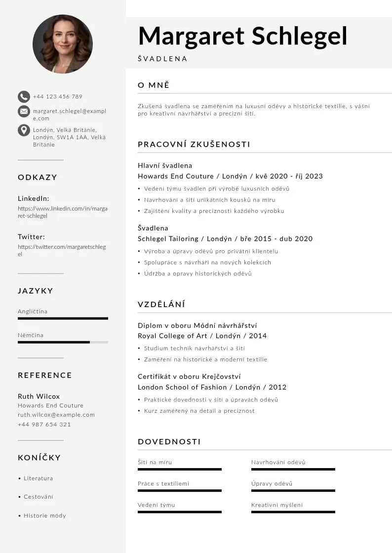 Mūsdienīga Zivotopis svadlena CV veidne