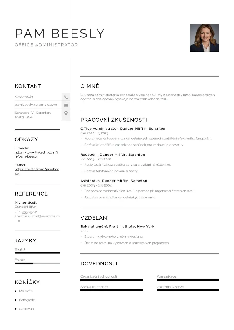 Vienkārša Administratora kancelare zivotopis CV piemērs