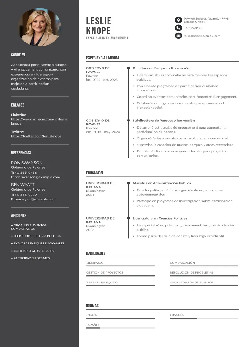 two column especialista-en-engagement resume example