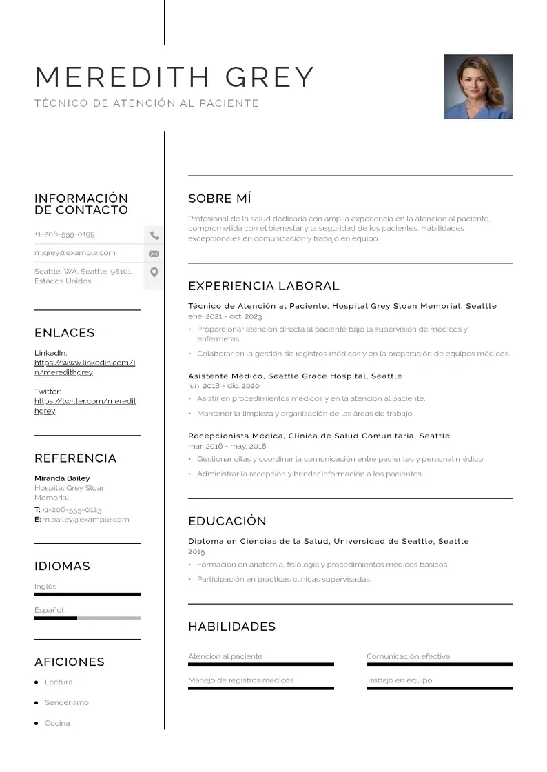 two column cv-tecnico-de-atencion-al-paciente resume example