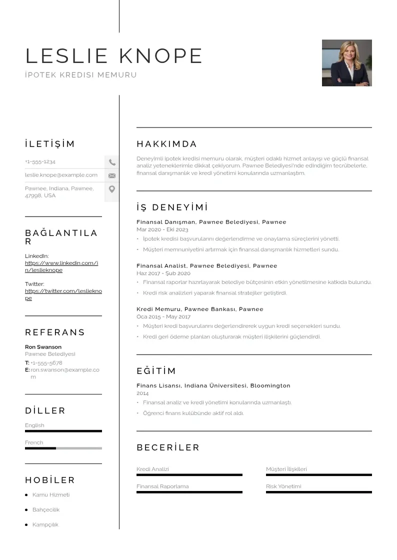 Vienkārša İpotek Kredisi Memuru  CV piemērs