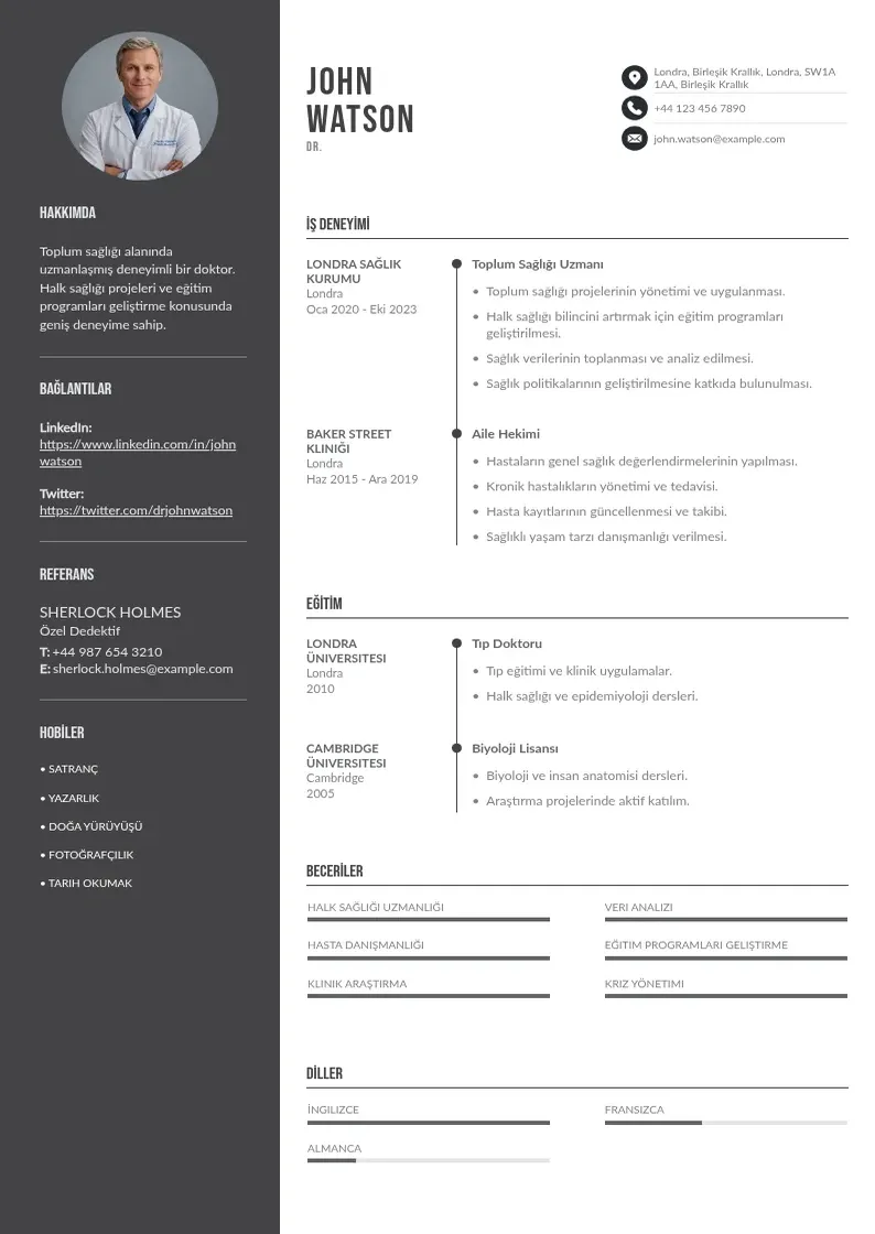Divu kolonnu Toplum Sağlığı Çalışanı  CV piemērs