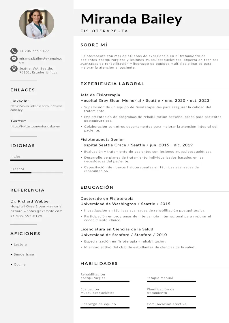 two column curriculum-de-fisioterapeuta resume example