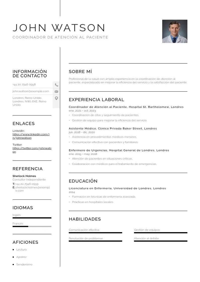 two column cv-coordinador-de-atencion-al-paciente resume example