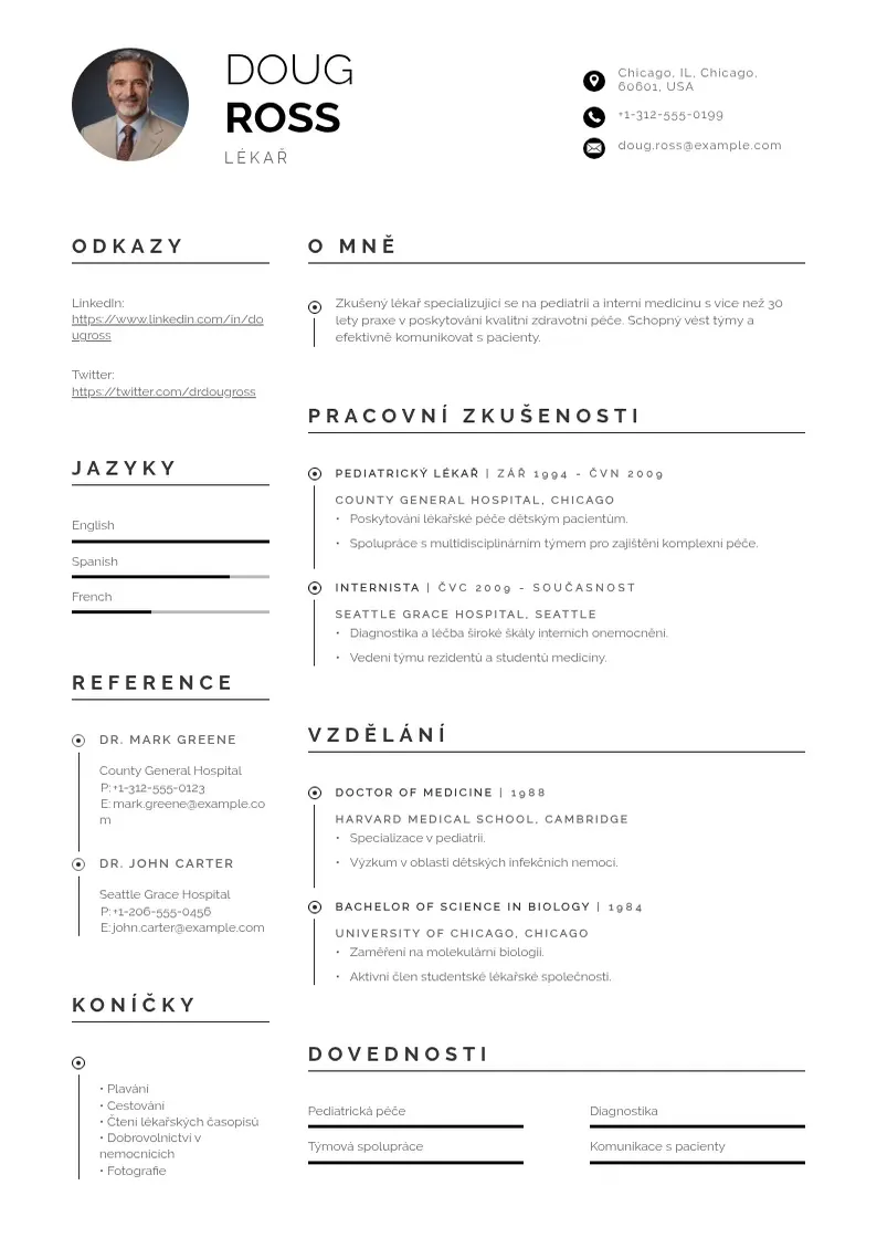 Profesionāla Zdravotni pece zivotopis CV veidne