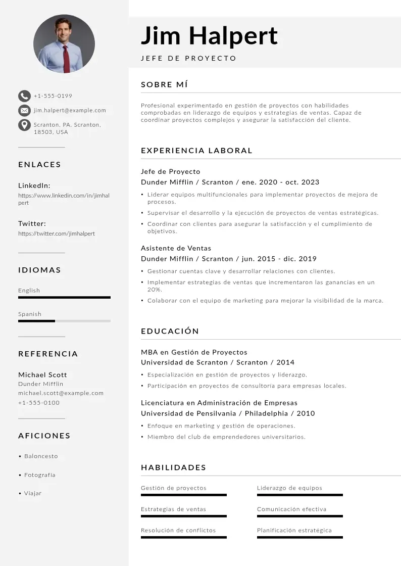 two column jefe-de-proyecto resume example