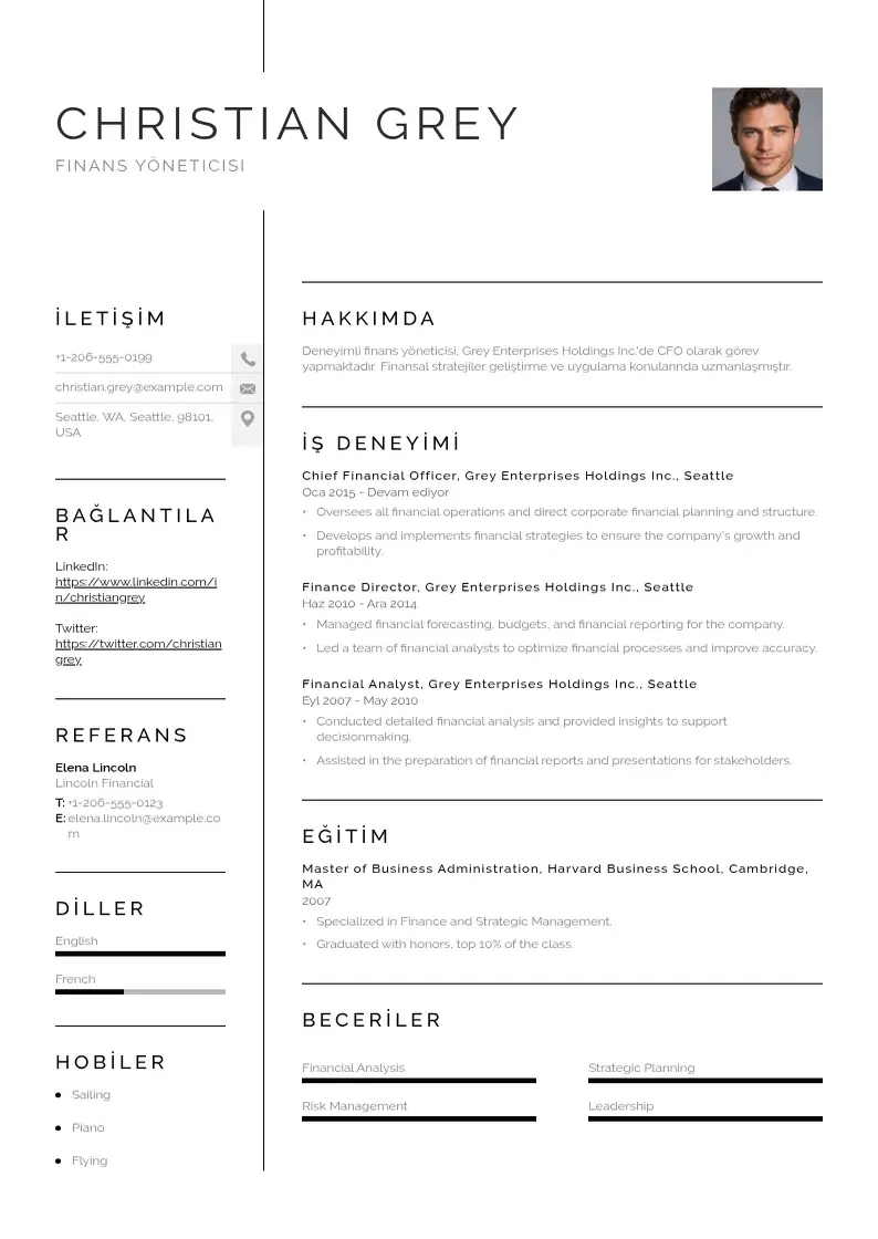Vienkārša Finans yöneticisi  CV piemērs