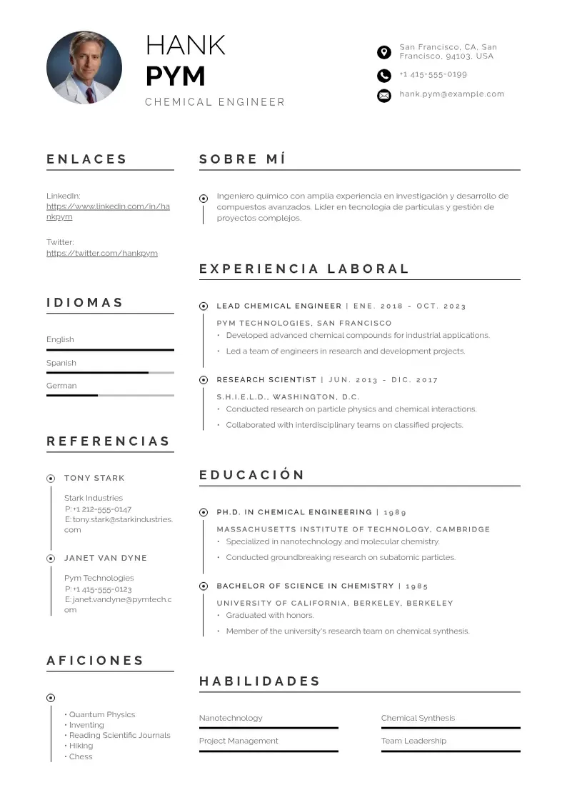 two column curriculum-de-ingeniero-quimico resume example