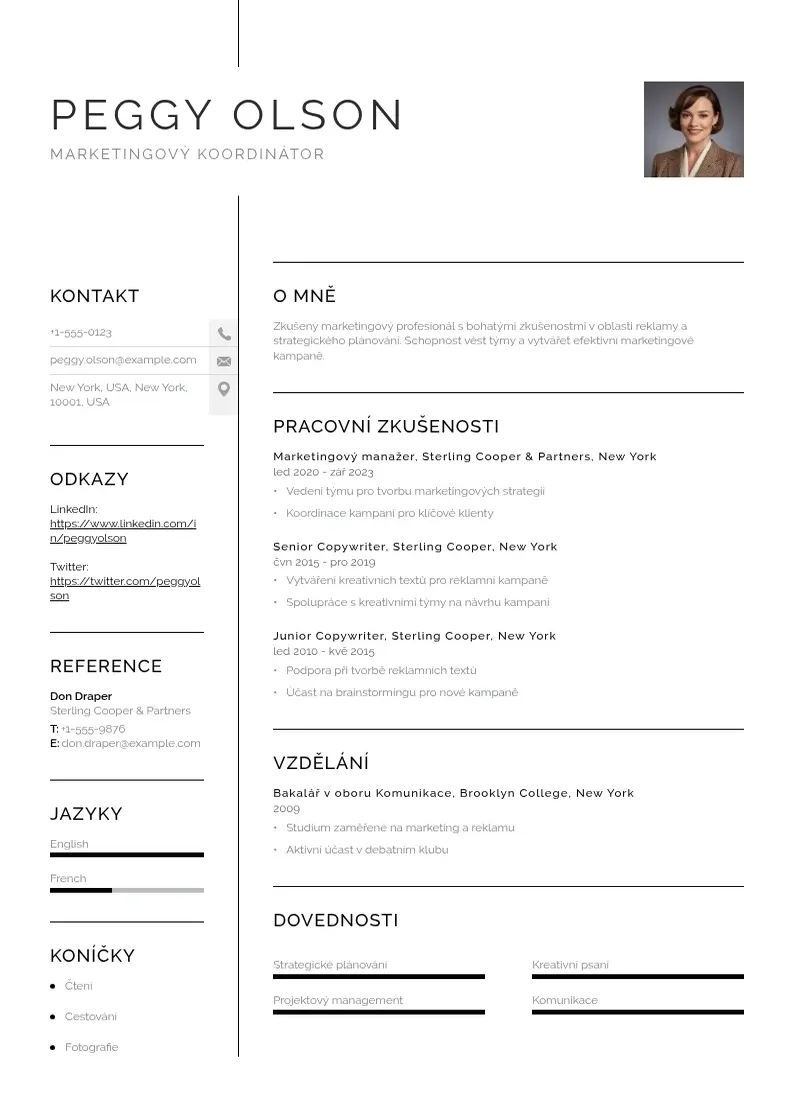 Vienkārša Marketingovy koordinator zivotopis CV piemērs