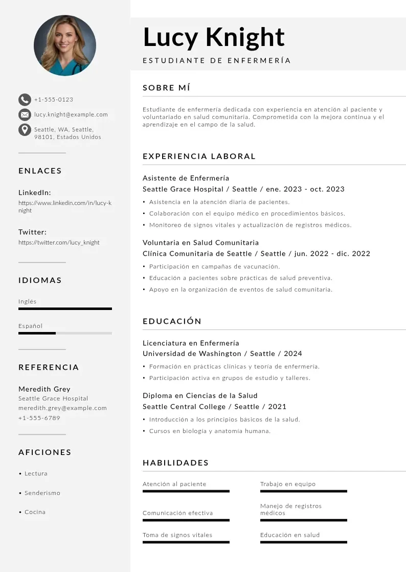 two column cv-estudiante-de-enfermeria resume example